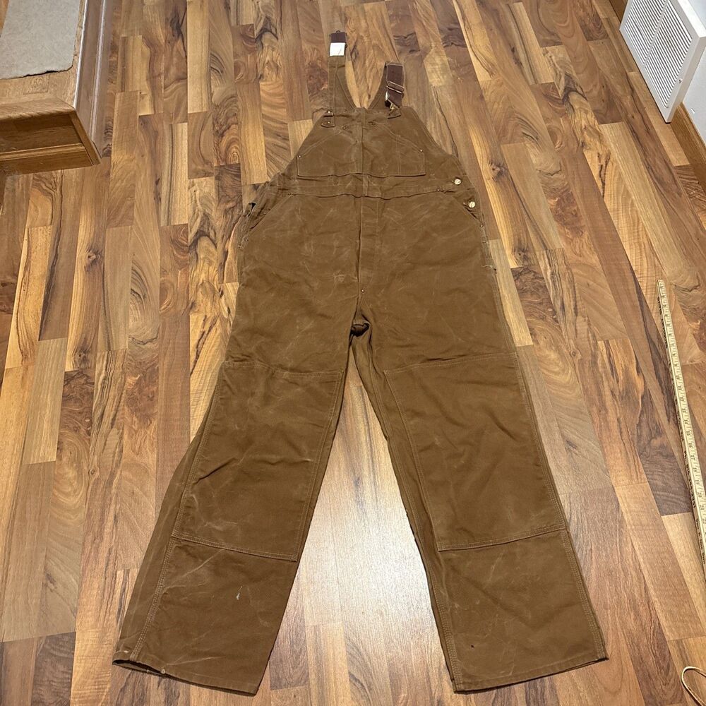 Vintage Carhartt R01 BRN Double Knee Duck Canvas Bib Overalls Brown 42x30 USA